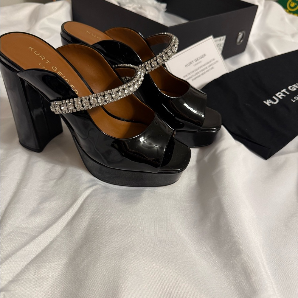 Kurt Geiger Black Platform Sandals with Silver Accents